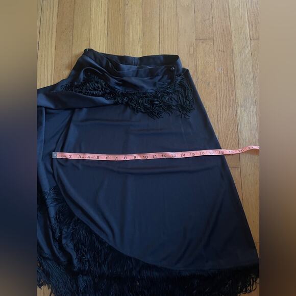70s Vintage Deadstock NWT Fredricks of Hollywood Black Fringe Wrap Skirt - Picture 8 of 9